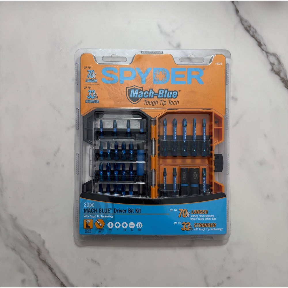 SPYDER 30pc MACH BLUE Driver Bit Kit Tough Tip Tech 7X Longer 33% Stronger